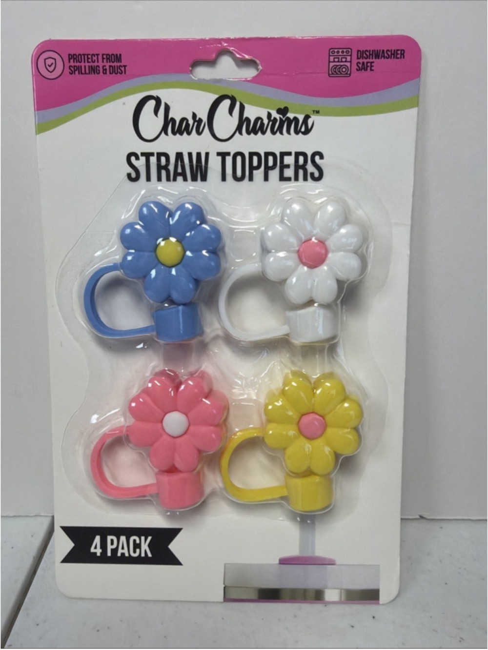 Straw Toppers Silicone - CharCharms Straw Toppers – 🌸 Flower 4 pack